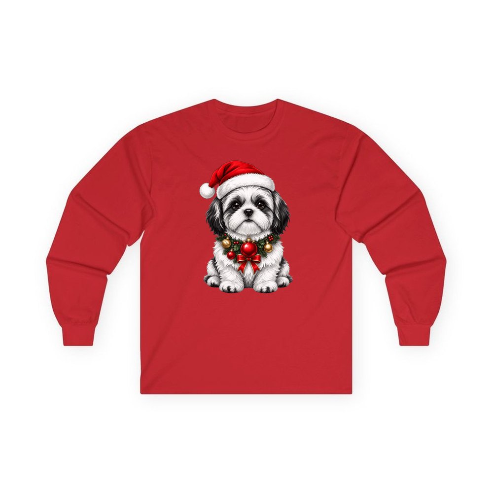 Shih Tzu personalised long sleeve Christmas T-shirt in red