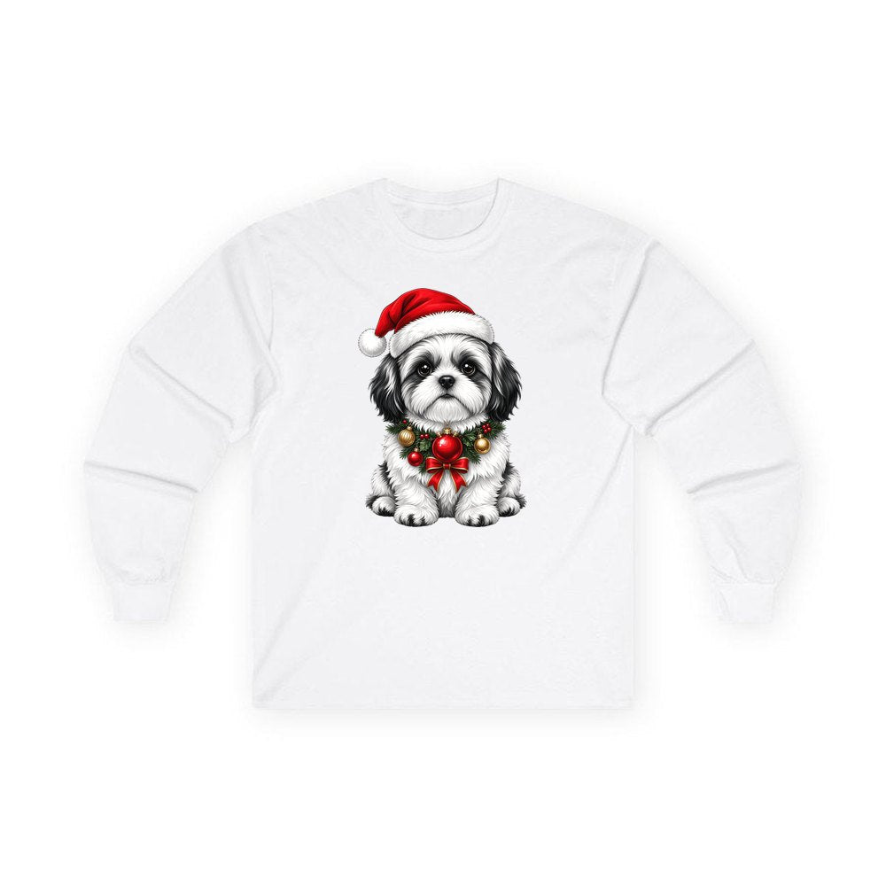 Shih Tzu personalised long sleeve Christmas T-shirt in white