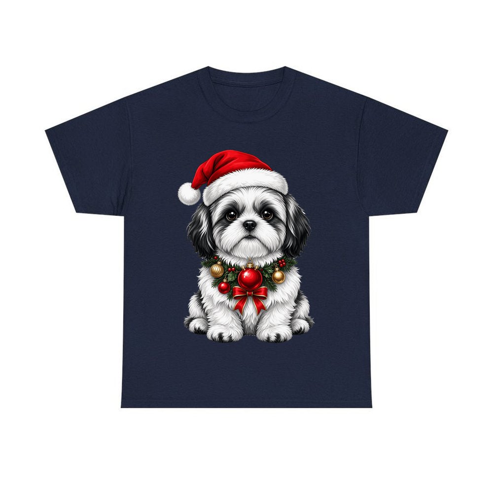 Shih Tzu personalised Christmas T-shirt in navy