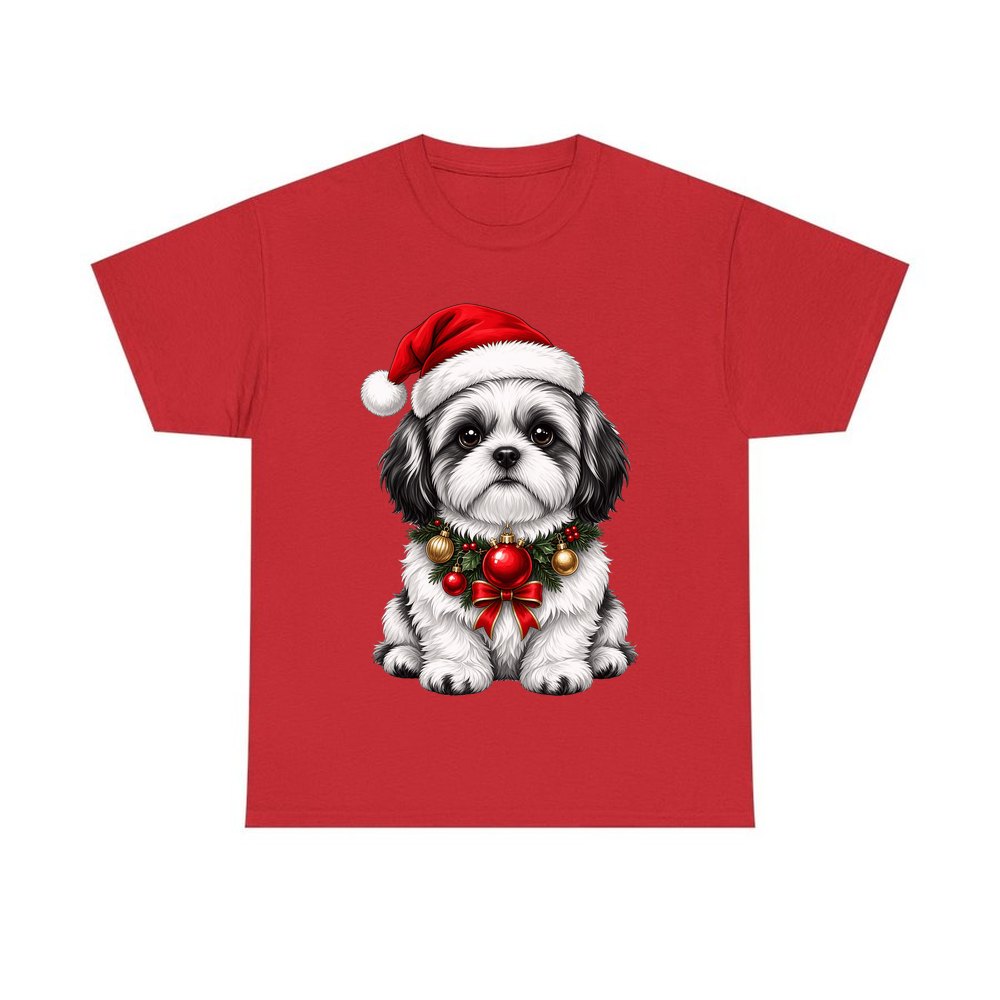 Shih Tzu personalised Christmas T-shirt in red
