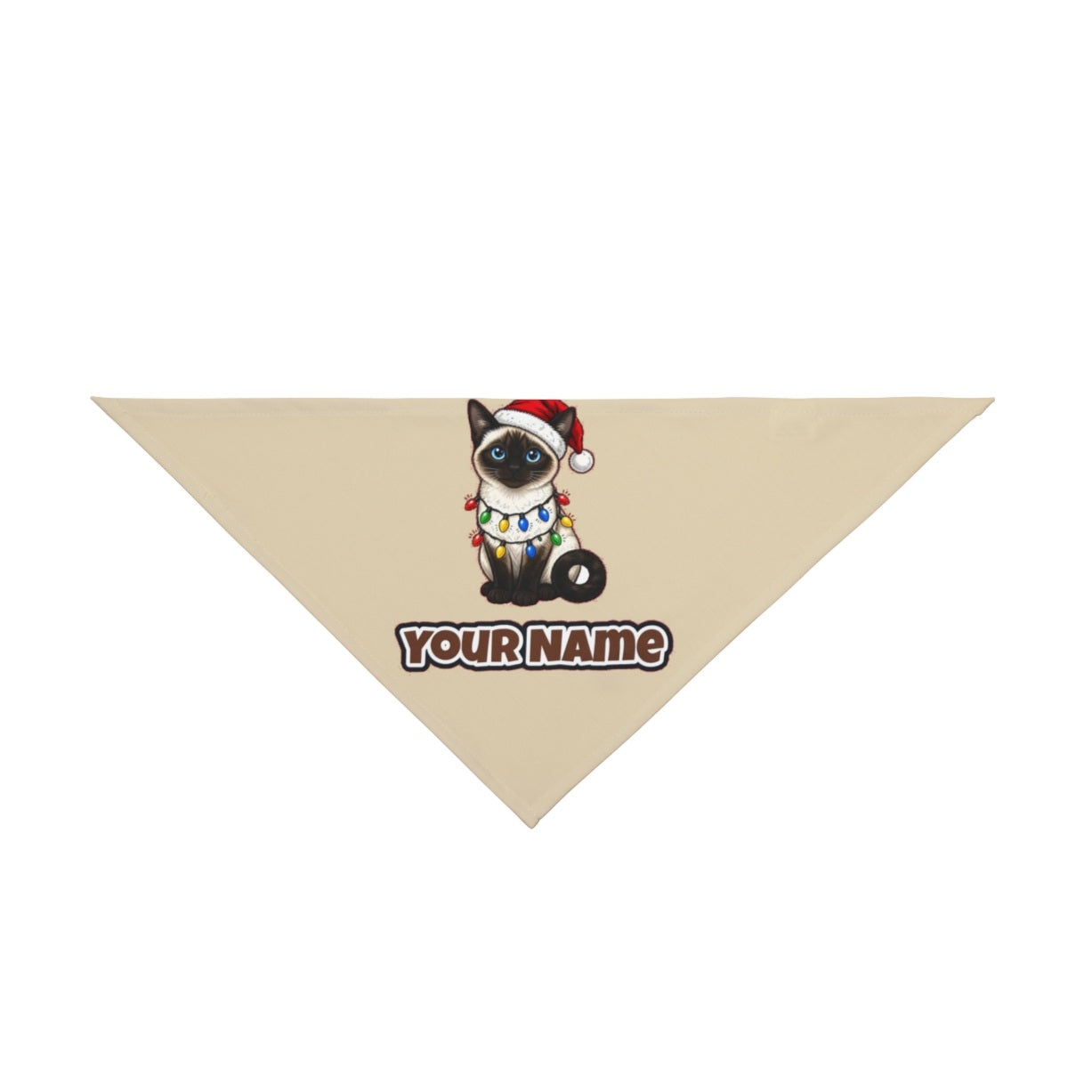 Siamese in Christmas Lights personalised Christmas pet bandana in beige, tie-on style