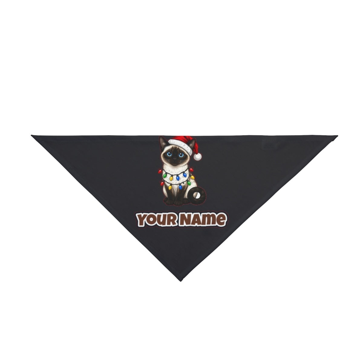 Siamese in Christmas Lights personalised Christmas pet bandana in black, tie-on style