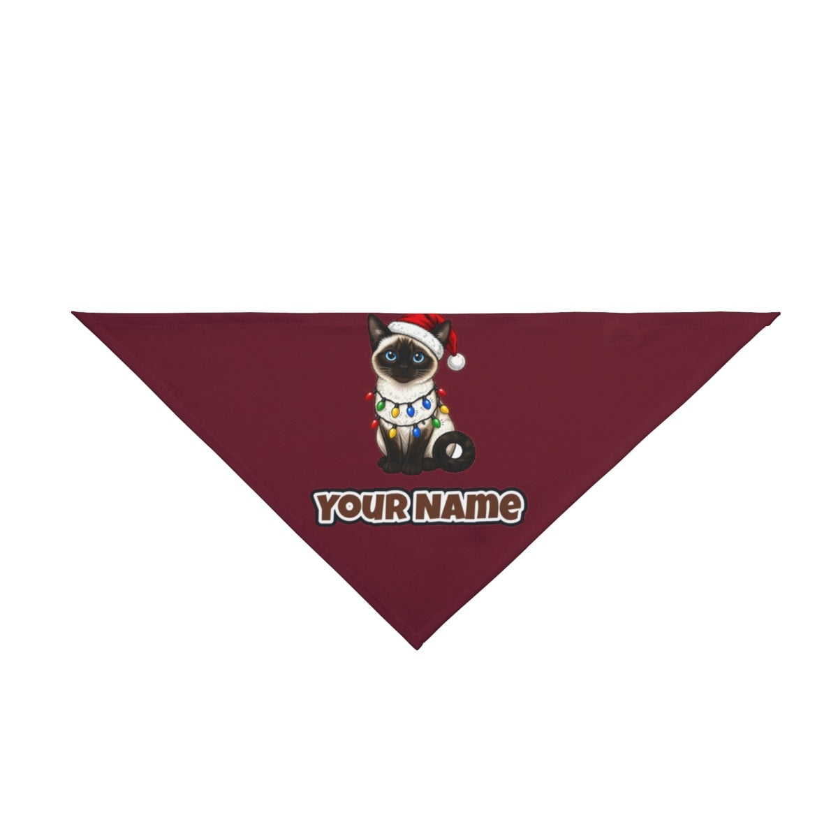 Siamese in Christmas Lights personalised Christmas pet bandana in maroon, tie-on style