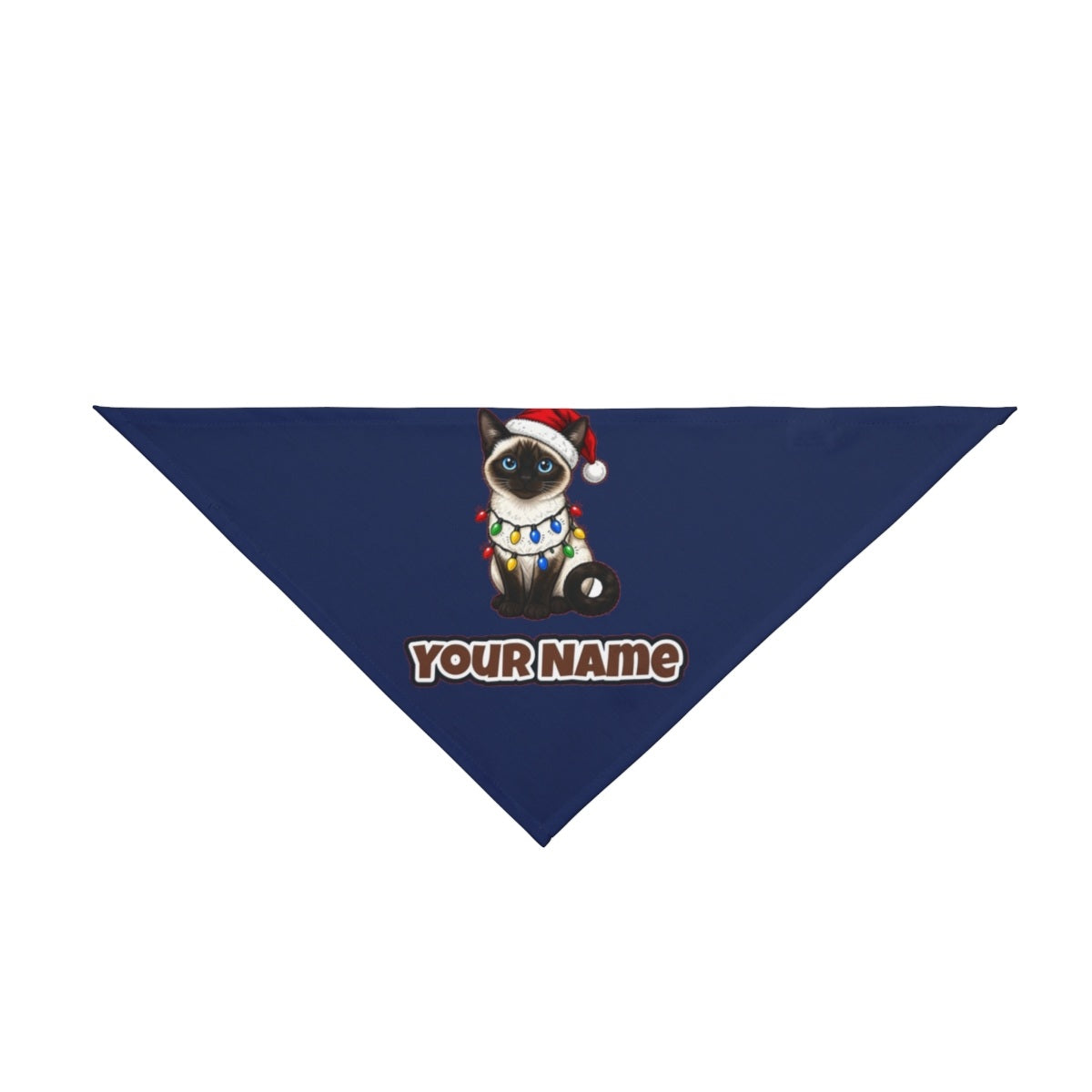 Siamese in Christmas Lights personalised Christmas pet bandana in navy, tie-on style