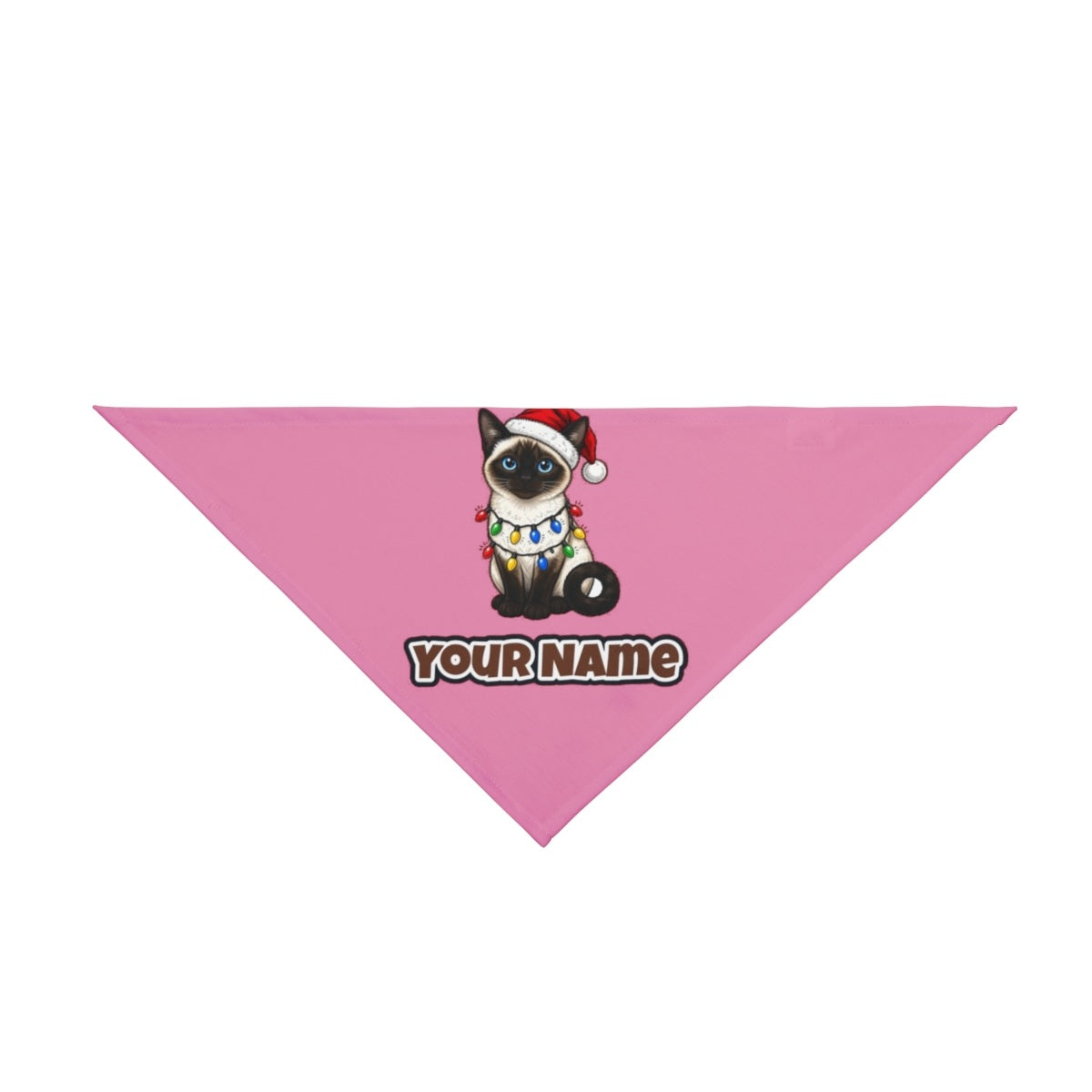 Siamese in Christmas Lights personalised Christmas pet bandana in pink, tie-on style