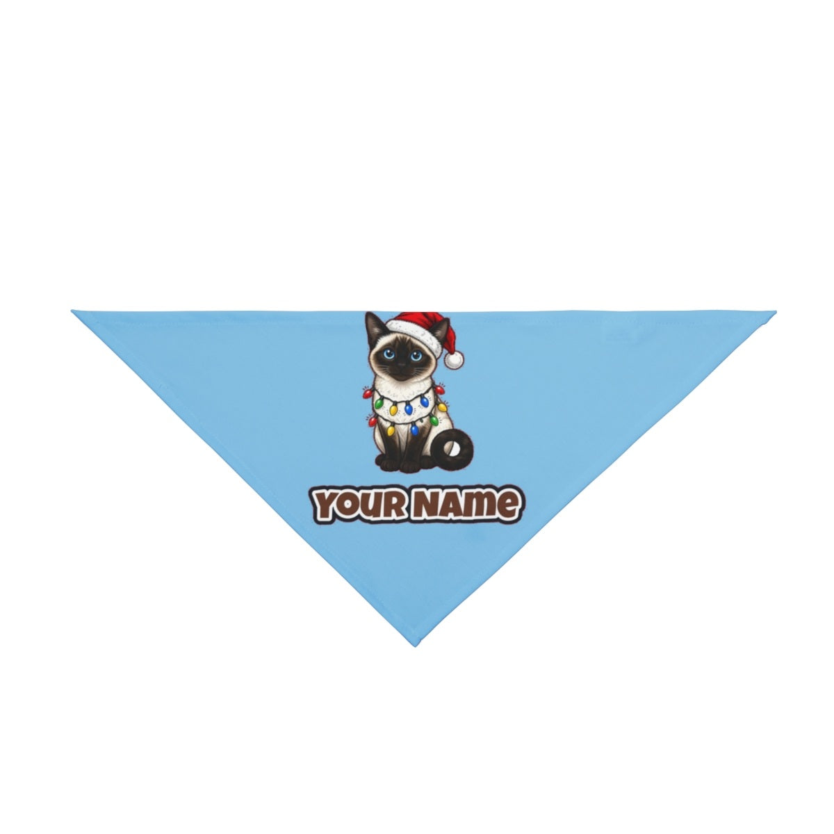 Siamese in Christmas Lights personalised Christmas pet bandana in sky blue, tie-on style