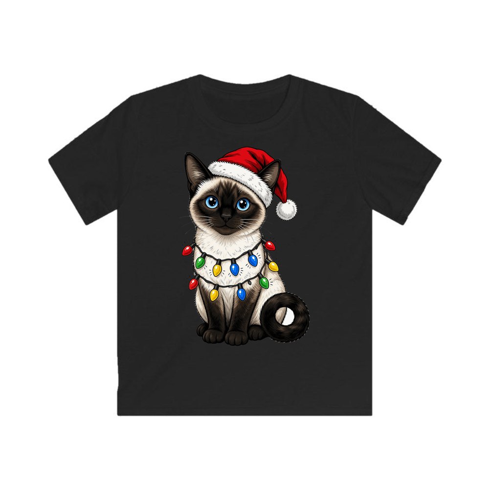 Siamese in Christmas Lights personalised kids Christmas tee in black