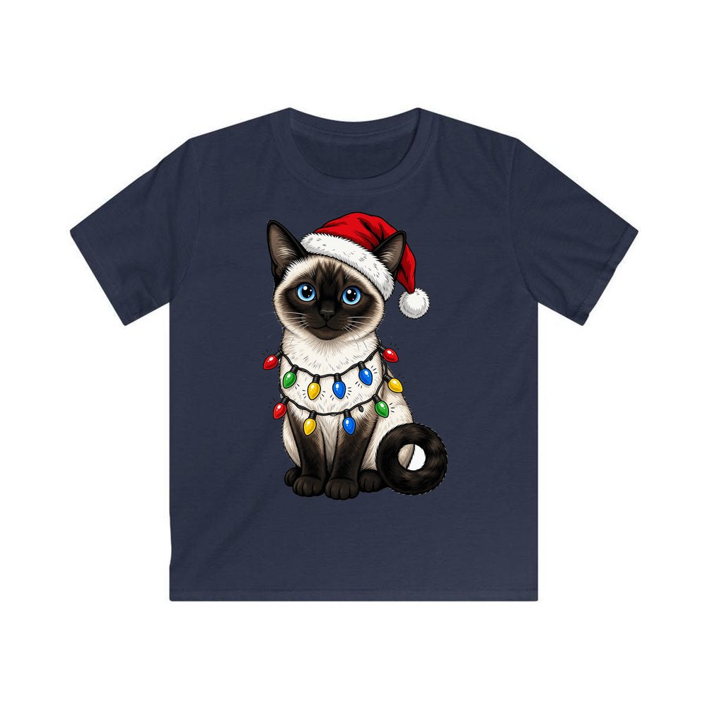Siamese in Christmas Lights personalised kids Christmas tee in navy