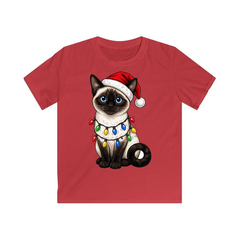 Siamese in Christmas Lights personalised kids Christmas tee in red