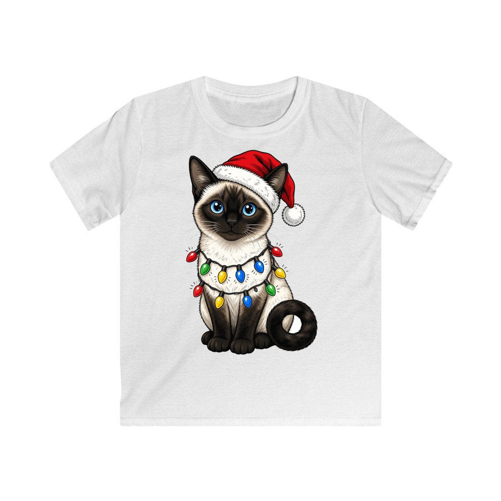 Siamese In Christmas Lights Kids Christmas Tee design on a white kids tee