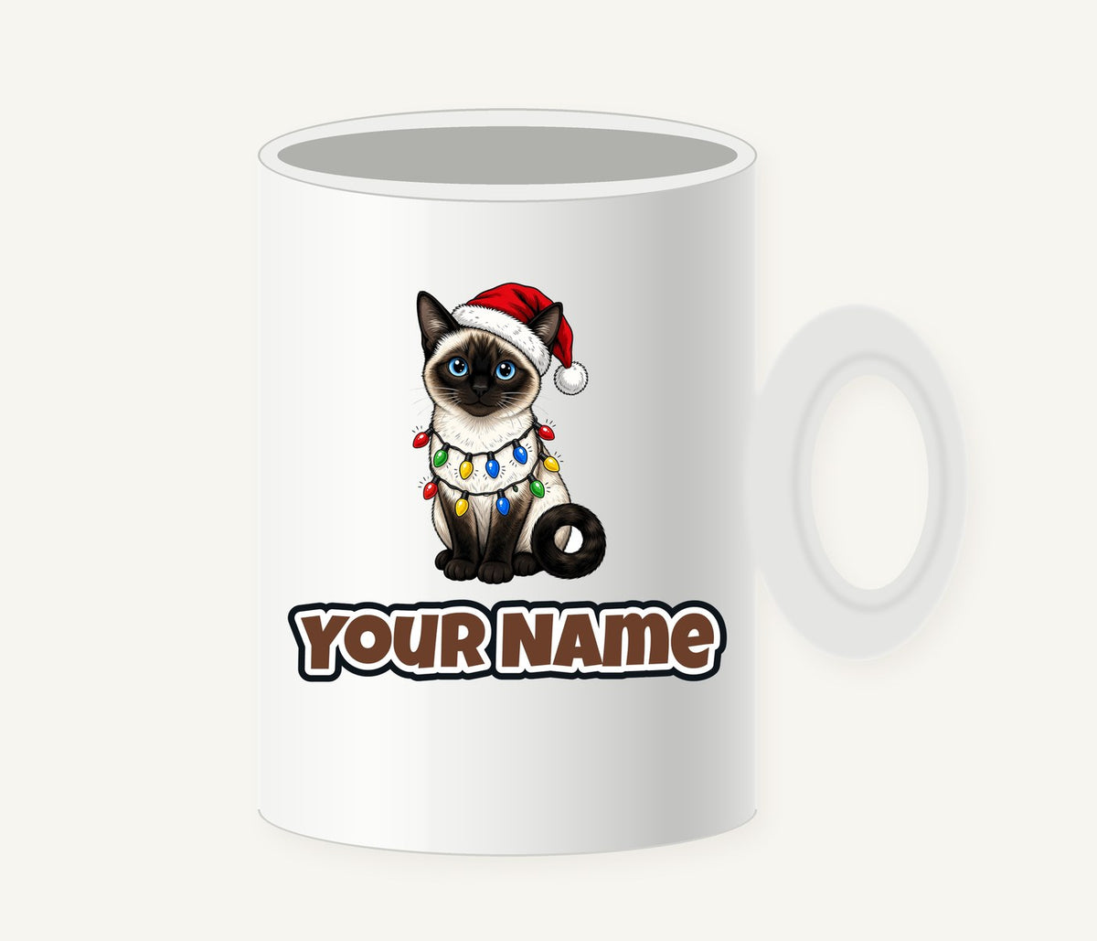 Siamese in Christmas Lights Personalised Christmas Mug