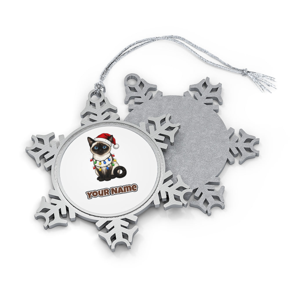 Siamese in Christmas Lights Personalised Pewter Christmas Ornament