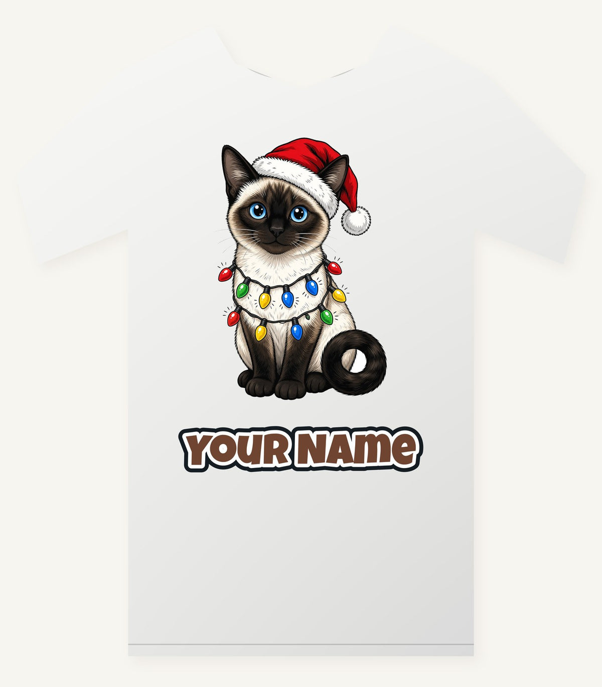 Siamese in Christmas Lights Personalised Christmas T-Shirt and Hoodie