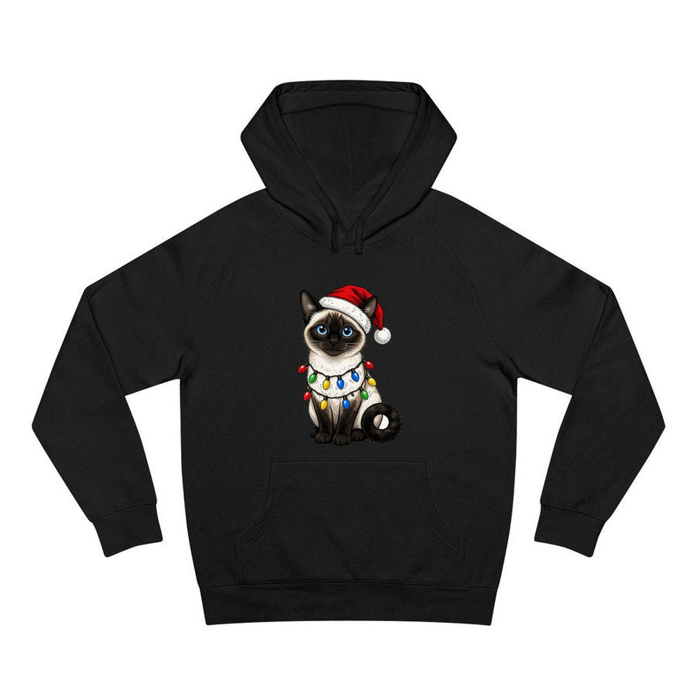 Siamese in Christmas Lights personalised Christmas hoodie in black