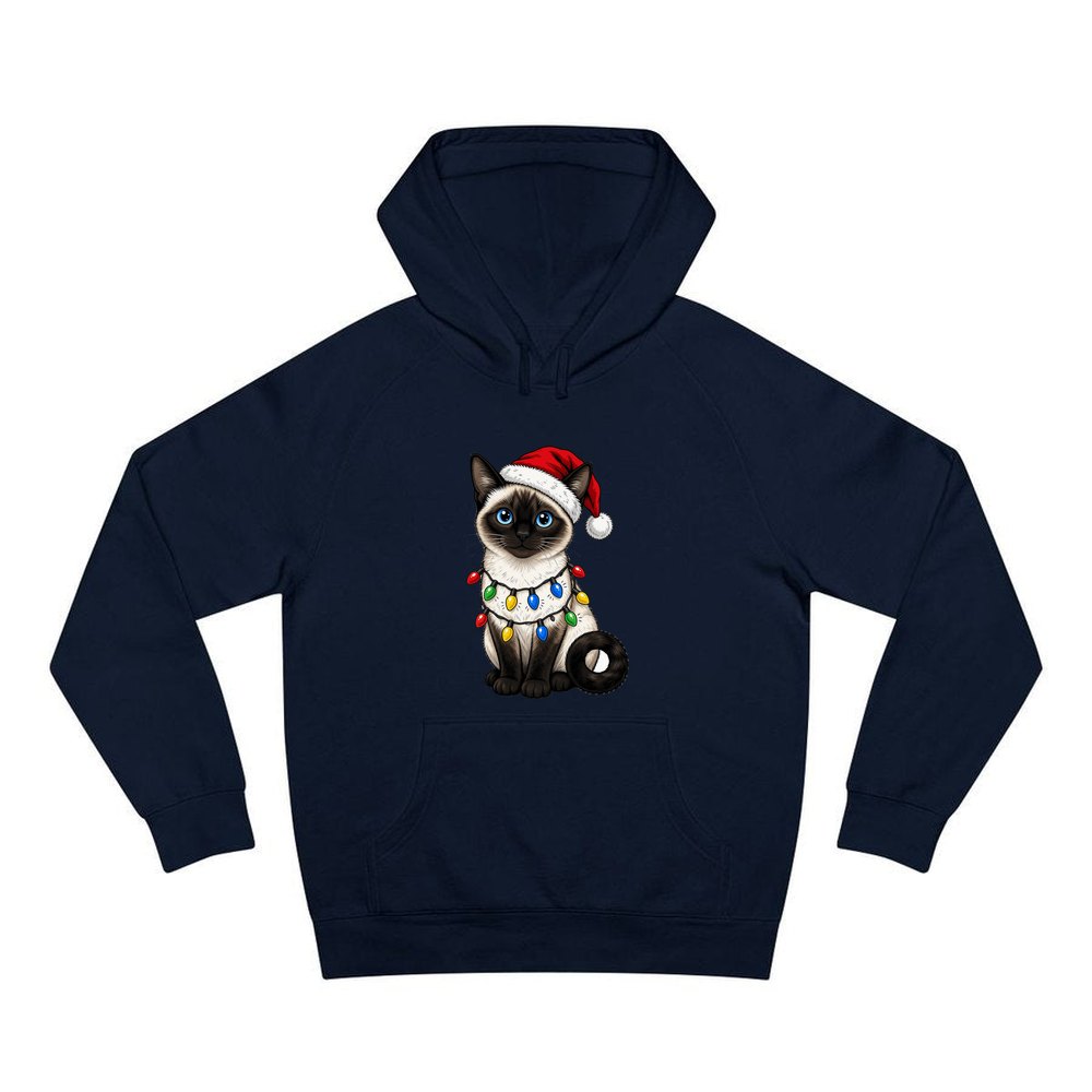 Siamese in Christmas Lights personalised Christmas hoodie in navy