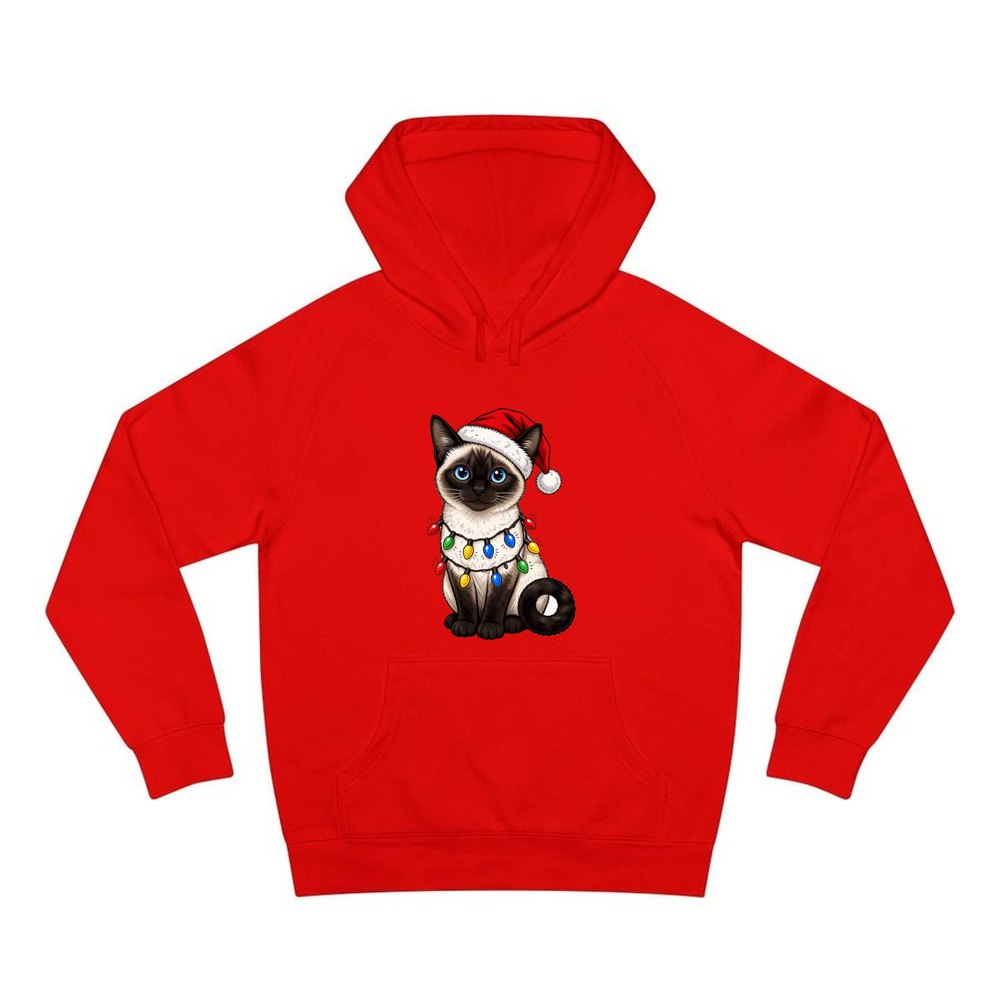 Siamese in Christmas Lights personalised Christmas hoodie in red
