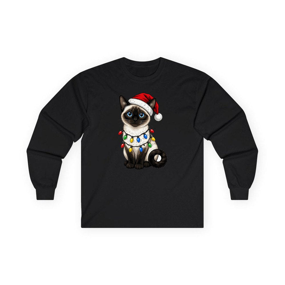 Siamese in Christmas Lights personalised long sleeve Christmas T-shirt in black