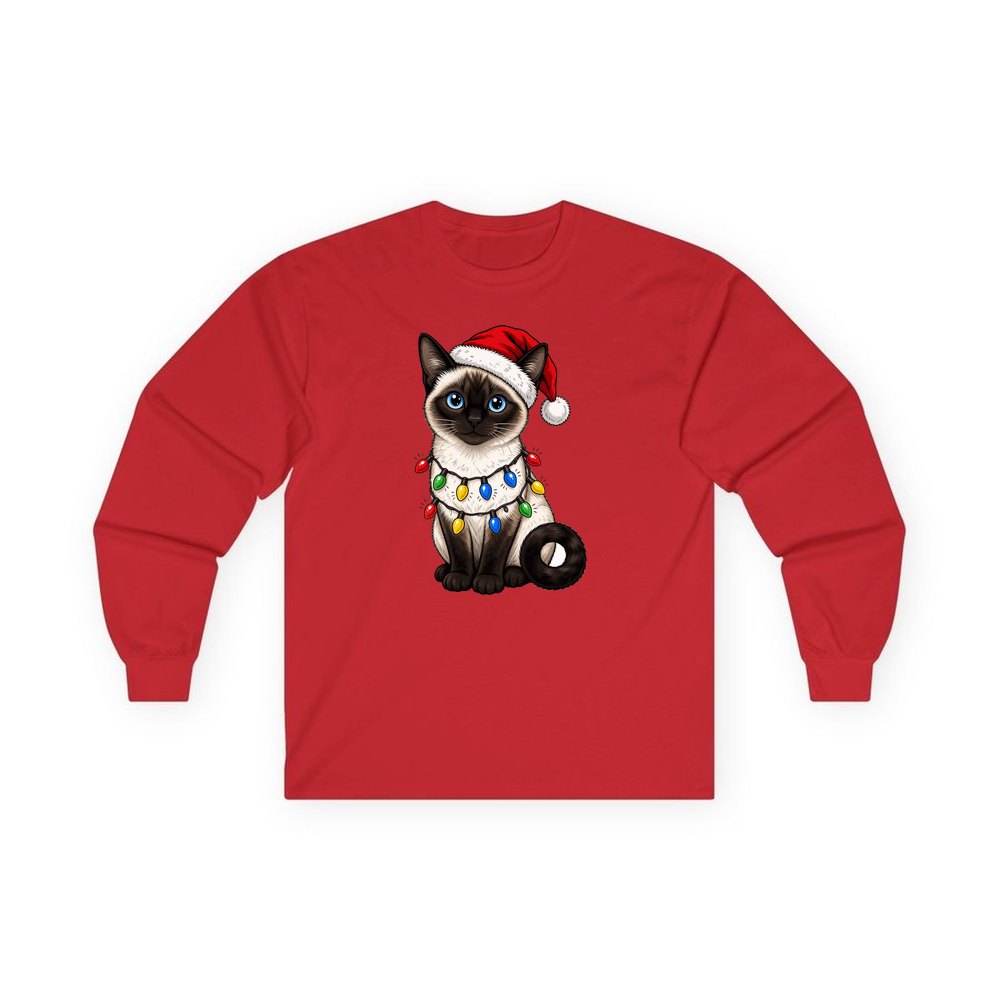 Siamese in Christmas Lights personalised long sleeve Christmas T-shirt in red