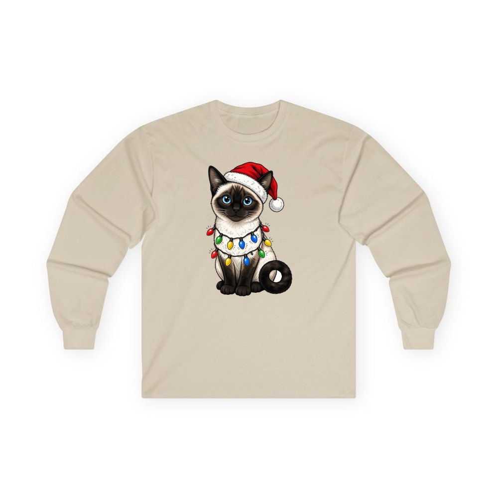 Siamese in Christmas Lights personalised long sleeve Christmas T-shirt in sand