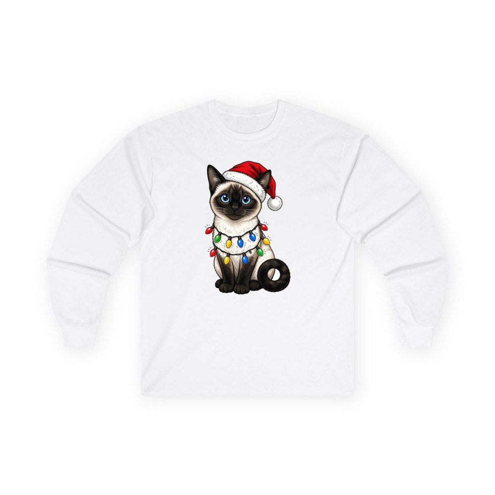 Siamese in Christmas Lights personalised long sleeve Christmas T-shirt in white