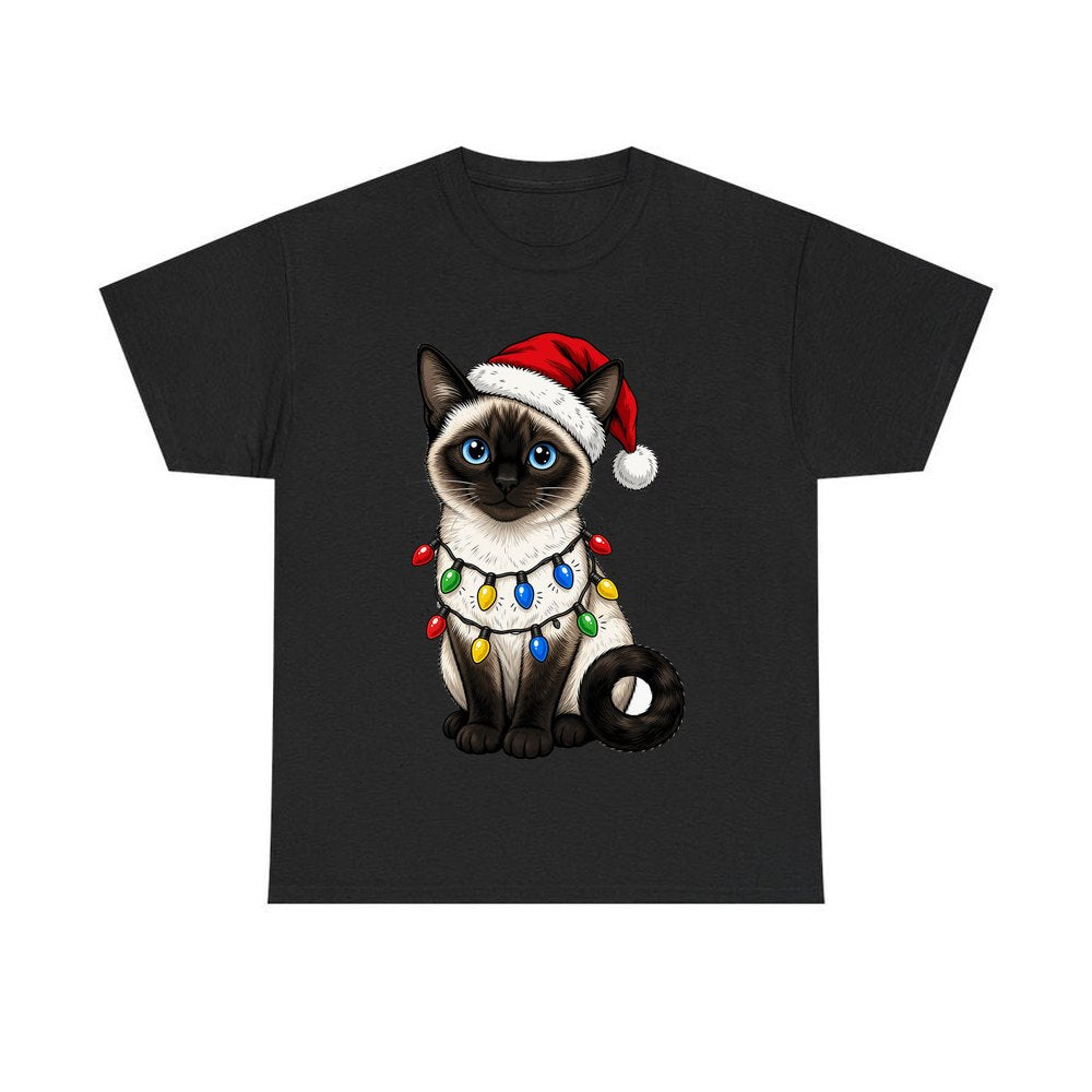 Siamese in Christmas Lights personalised Christmas T-shirt in black