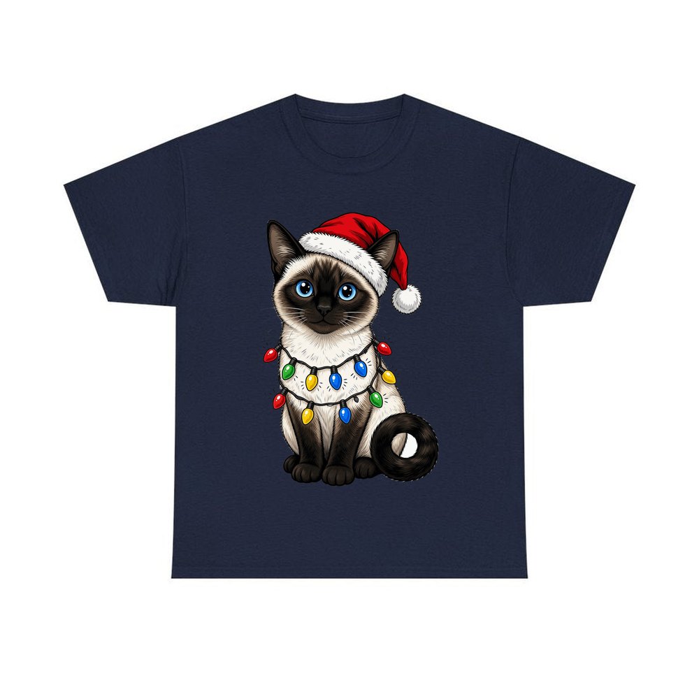 Siamese in Christmas Lights personalised Christmas T-shirt in navy