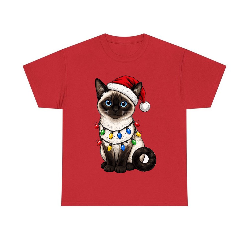 Siamese in Christmas Lights personalised Christmas T-shirt in red