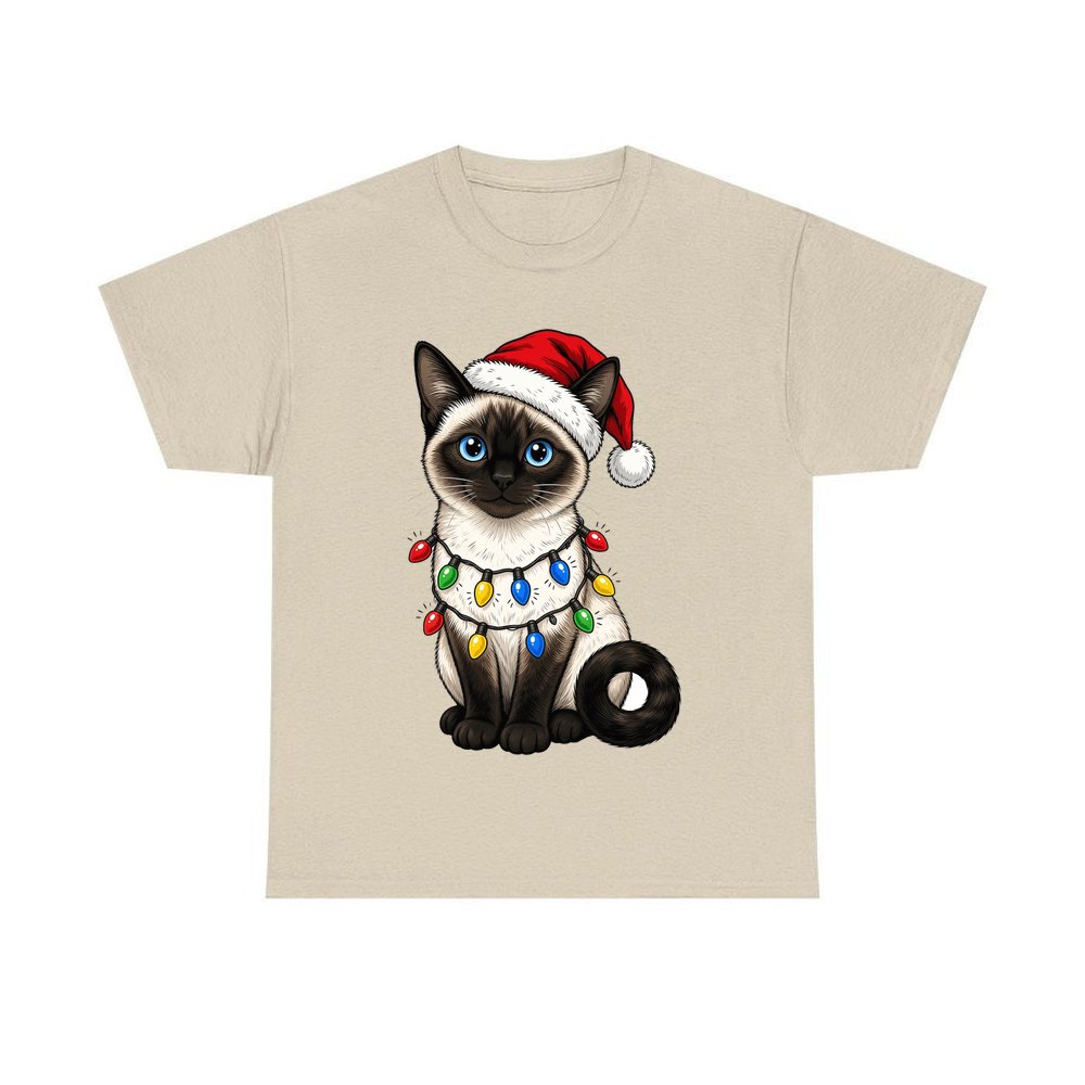 Siamese in Christmas Lights personalised Christmas T-shirt in sand