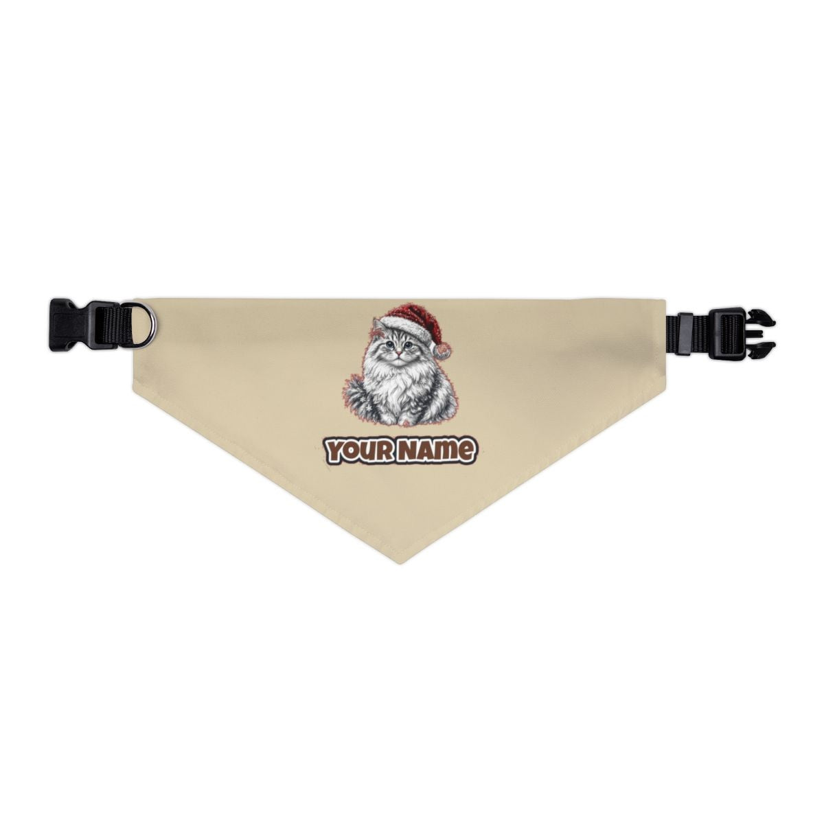 Siberian Cat personalised Christmas pet bandana in beige, collar with buckle