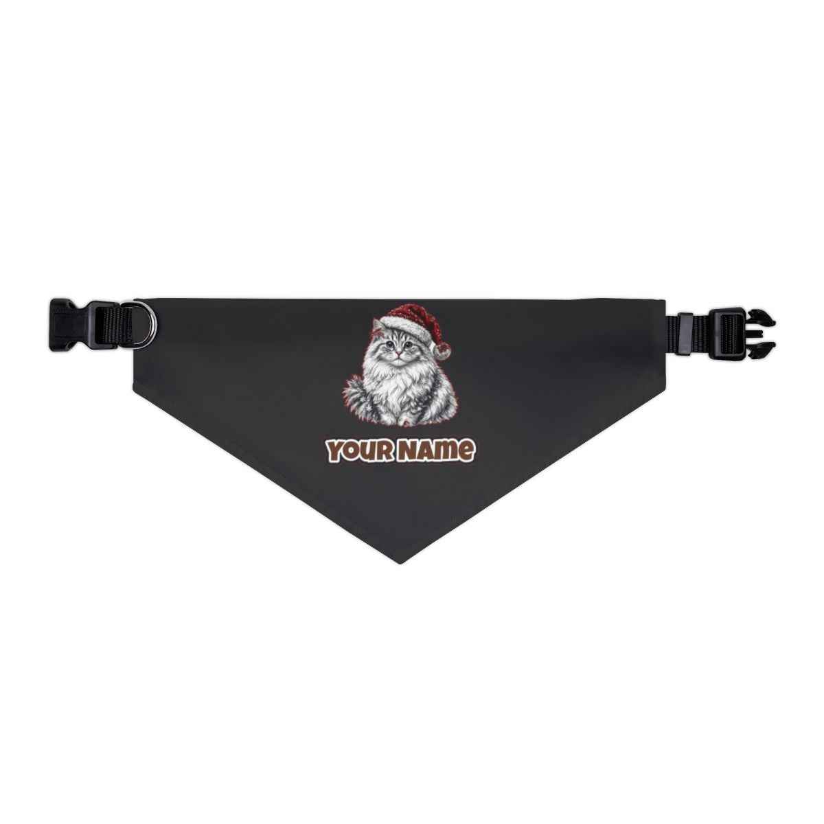 Siberian Cat personalised Christmas pet bandana in black, collar with buckle