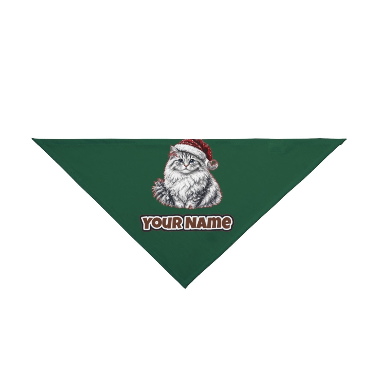 Siberian Cat personalised Christmas pet bandana in green, tie-on style