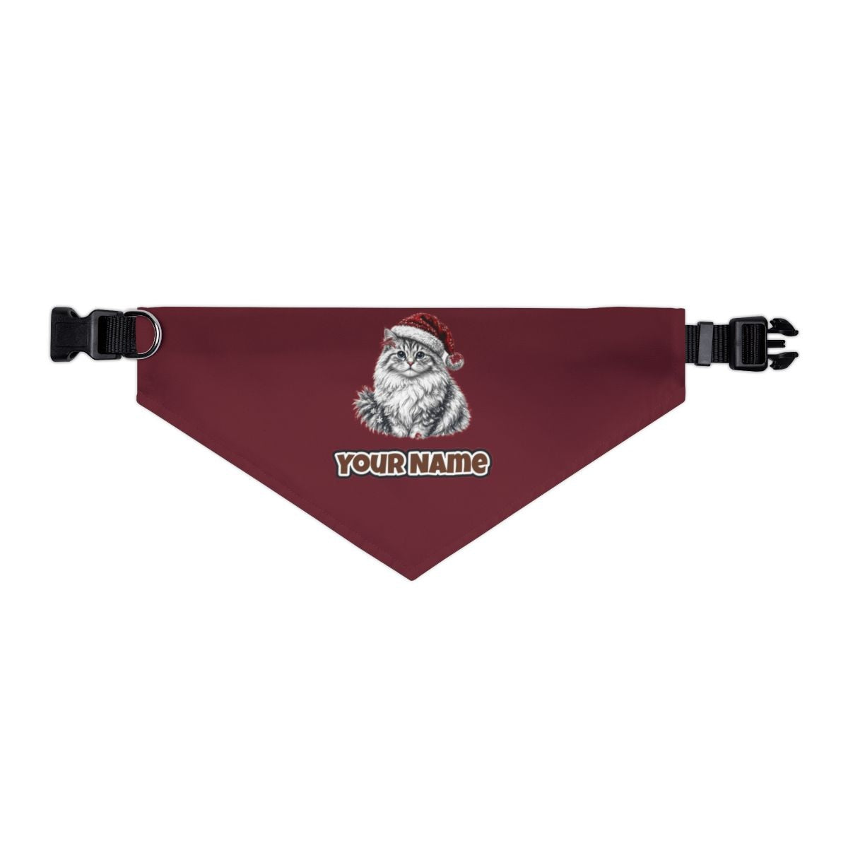 Siberian Cat personalised Christmas pet bandana in maroon, collar with buckle