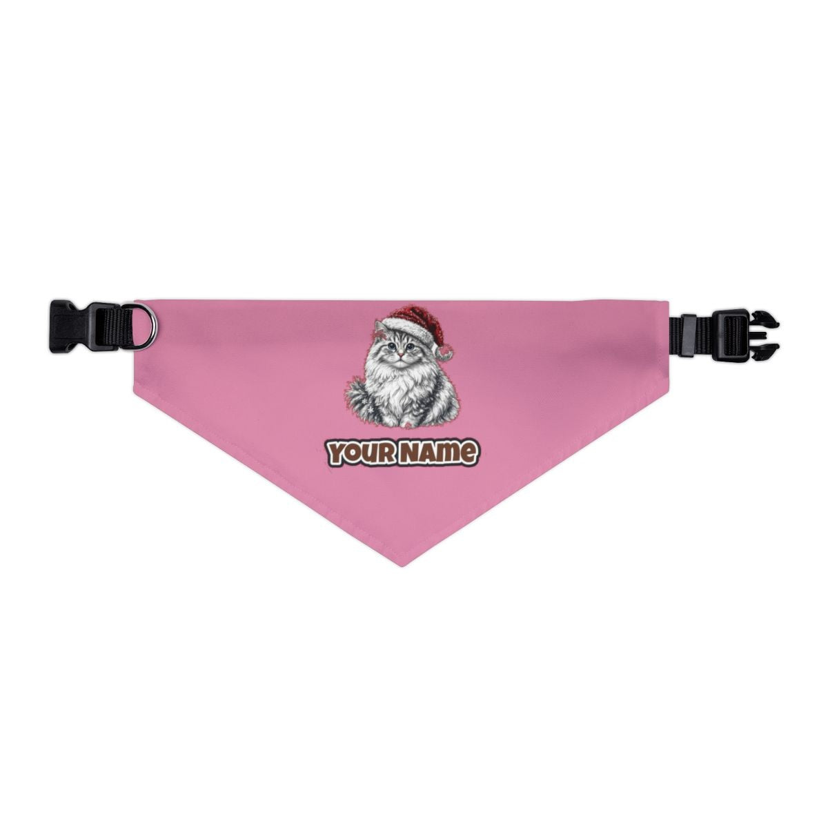 Siberian Cat personalised Christmas pet bandana in pink, collar with buckle