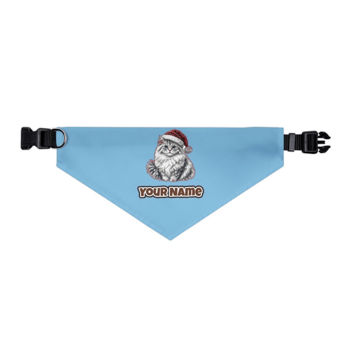 Siberian Cat personalised Christmas pet bandana in sky blue, collar with buckle