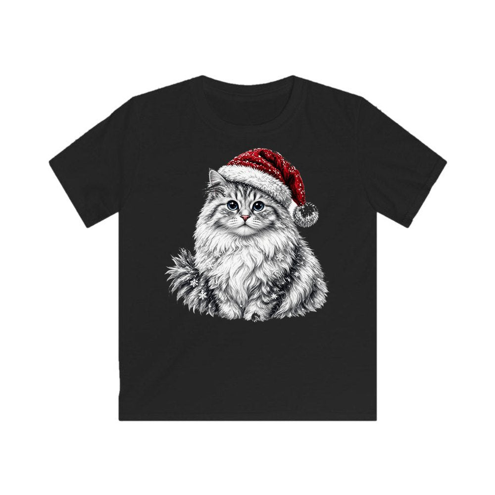 Siberian Cat personalised kids Christmas tee in black