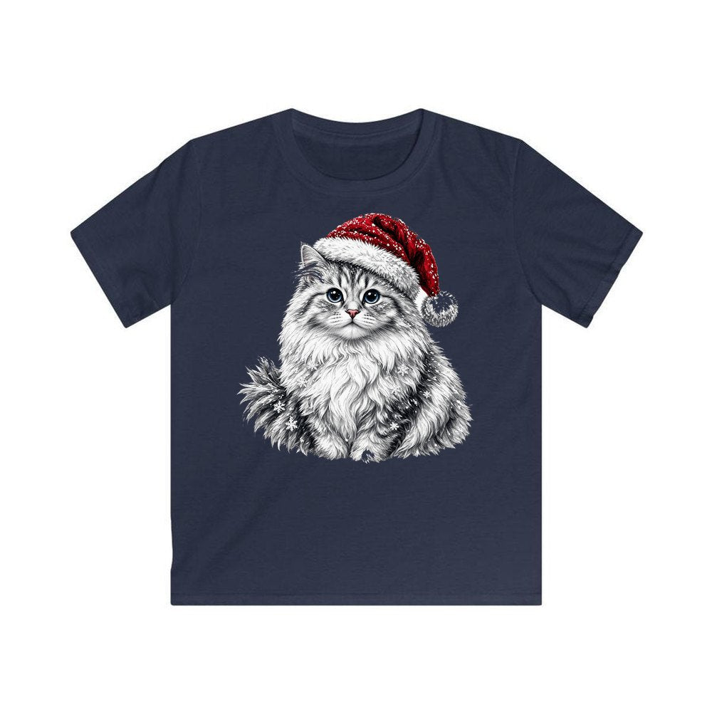 Siberian Cat personalised kids Christmas tee in navy