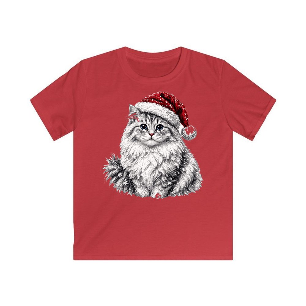Siberian Cat personalised kids Christmas tee in red