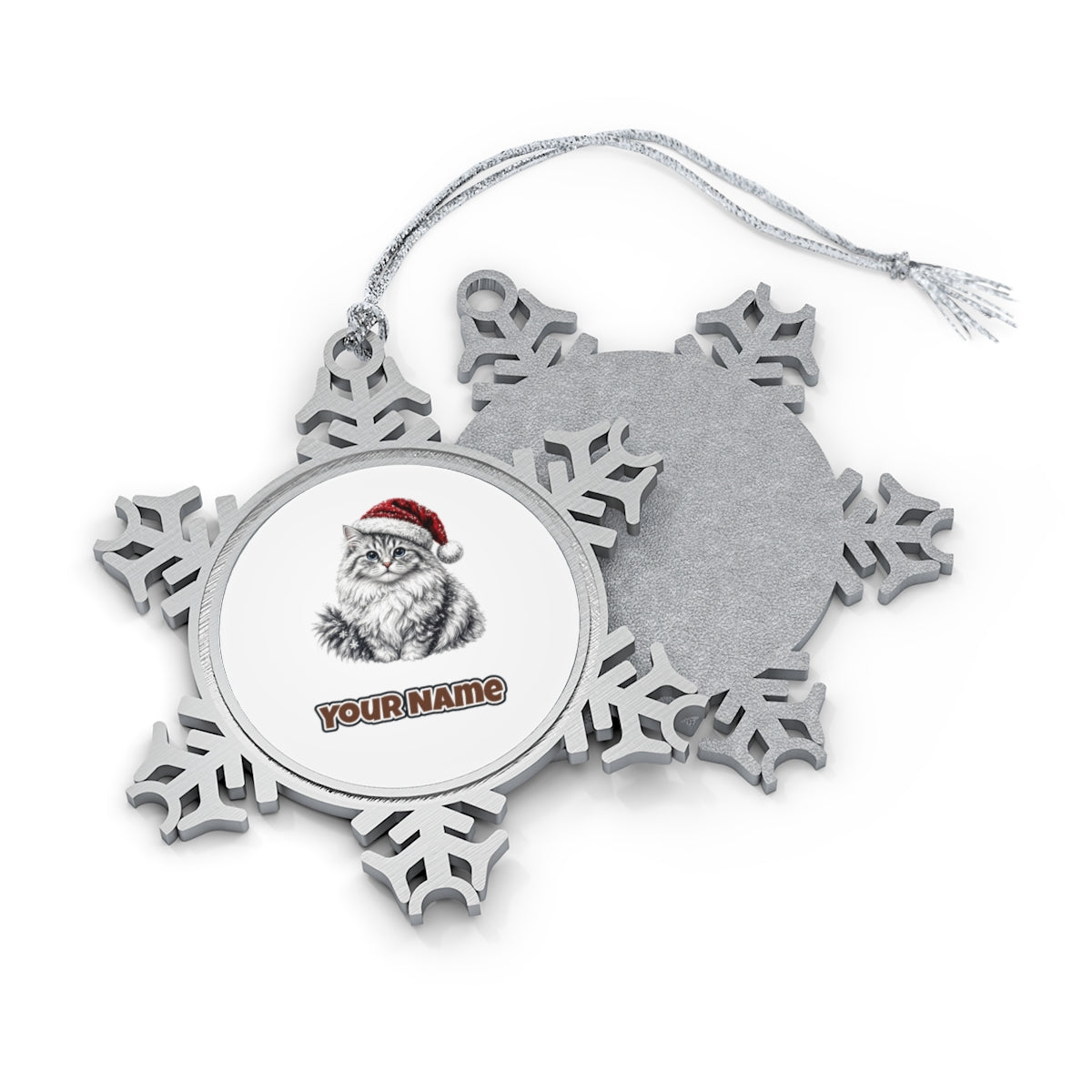 Siberian Cat Personalised Pewter Christmas Ornament