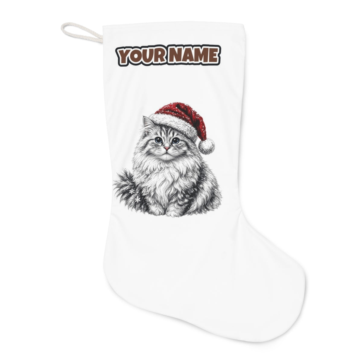 Siberian Cat Christmas stocking laid flat, showing the full print
