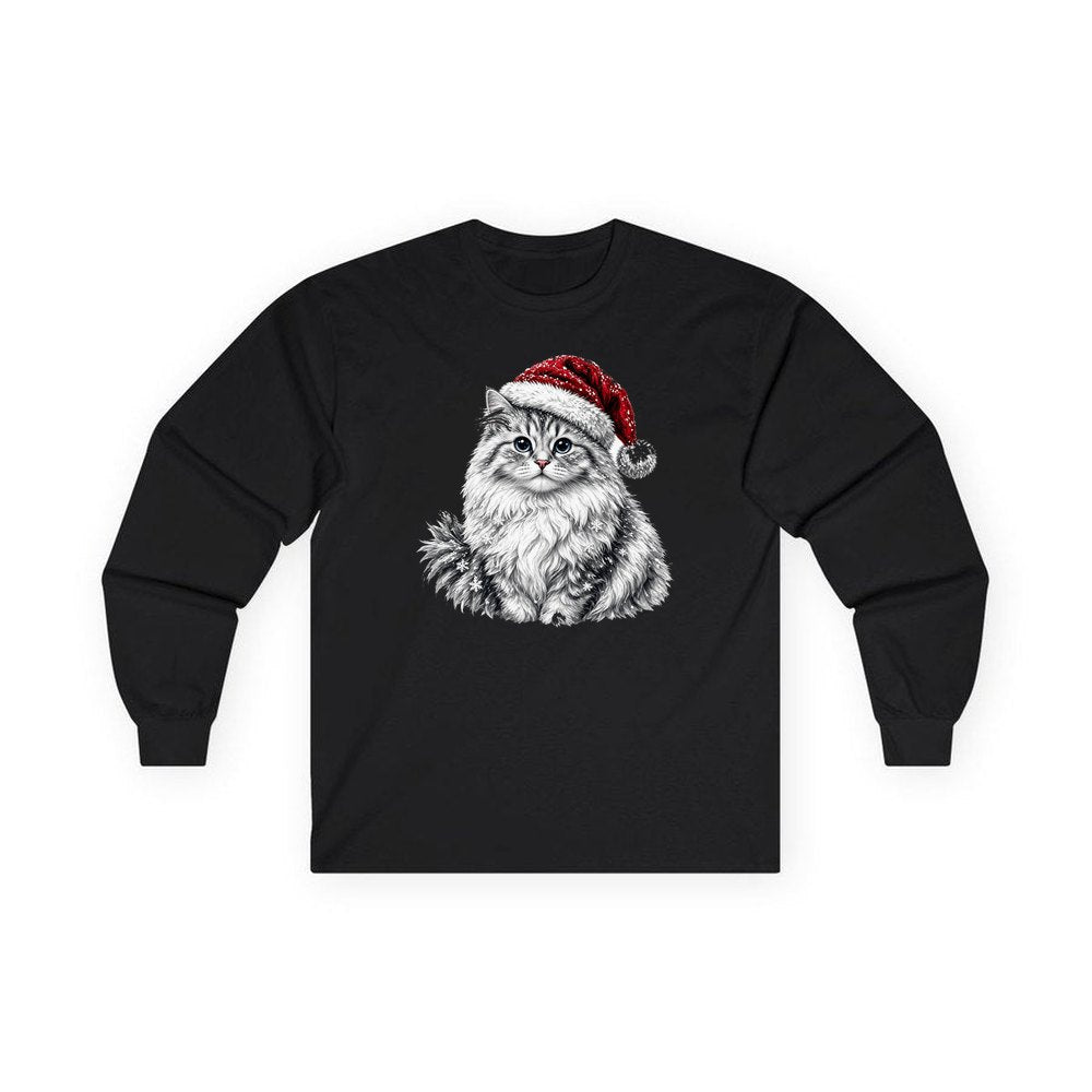 Siberian Cat personalised long sleeve Christmas T-shirt in black