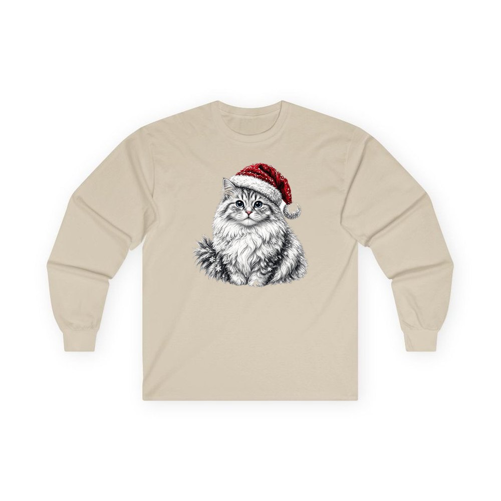 Siberian Cat personalised long sleeve Christmas T-shirt in sand