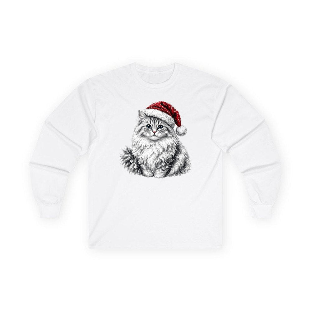 Siberian Cat personalised long sleeve Christmas T-shirt in white