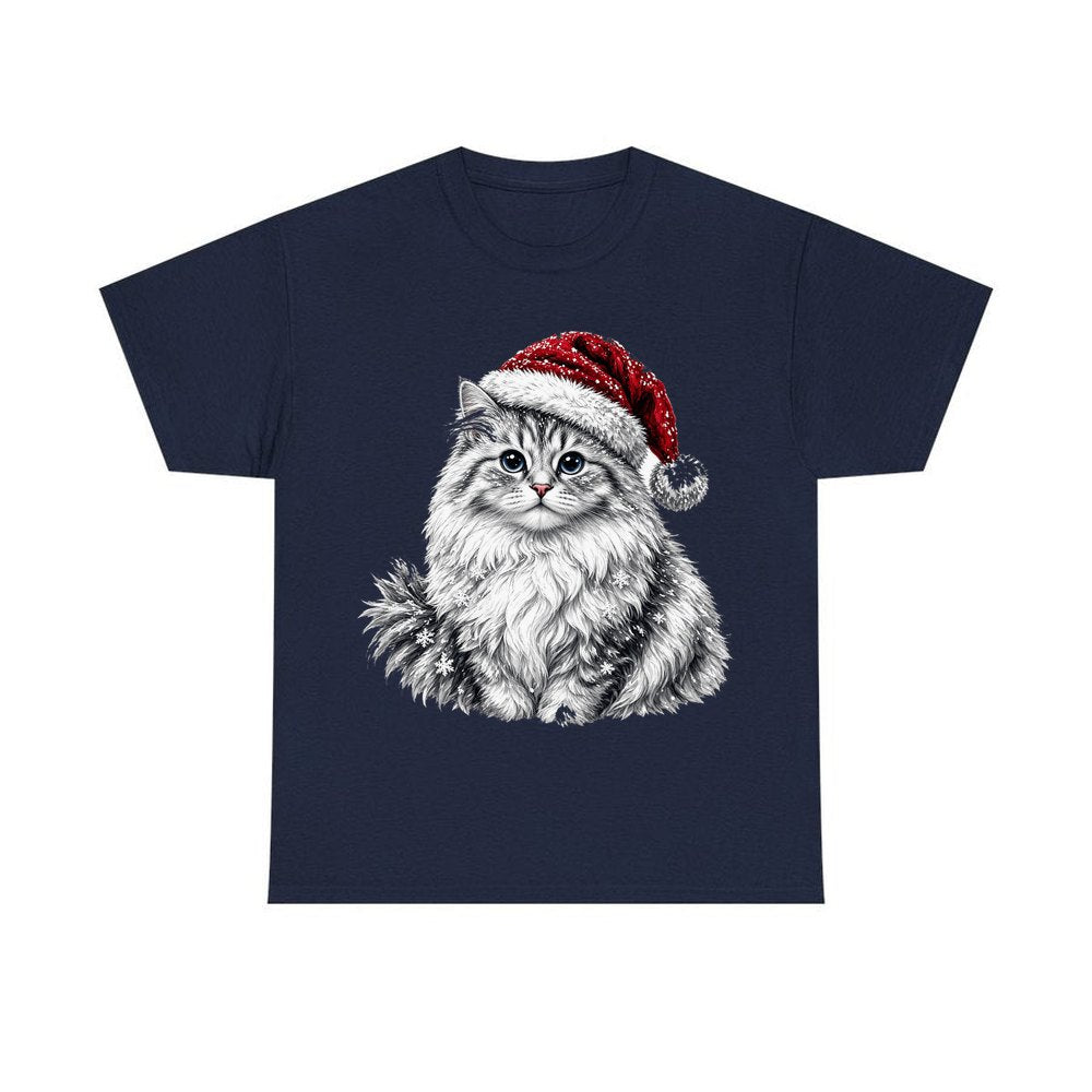 Siberian Cat personalised Christmas T-shirt in navy