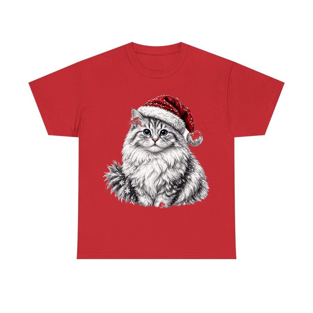 Siberian Cat personalised Christmas T-shirt in red