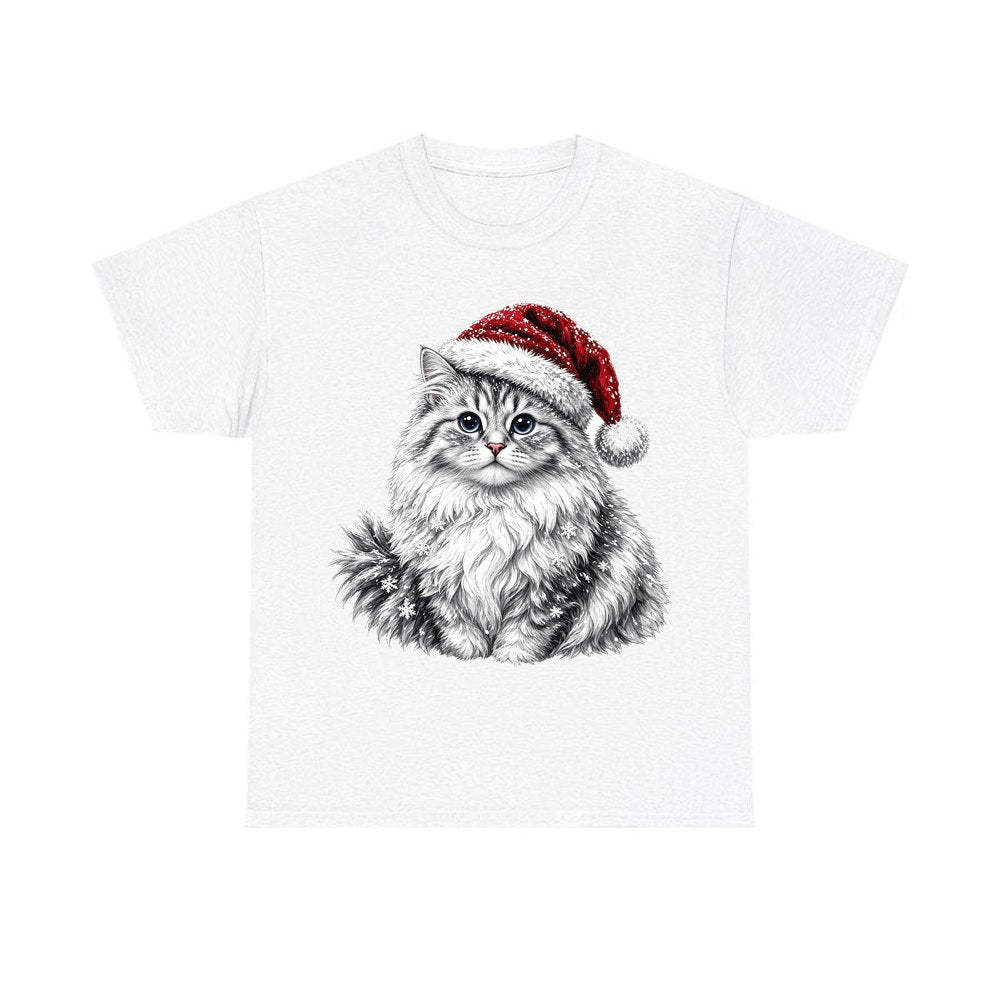 Siberian Cat personalised Christmas T-shirt in white