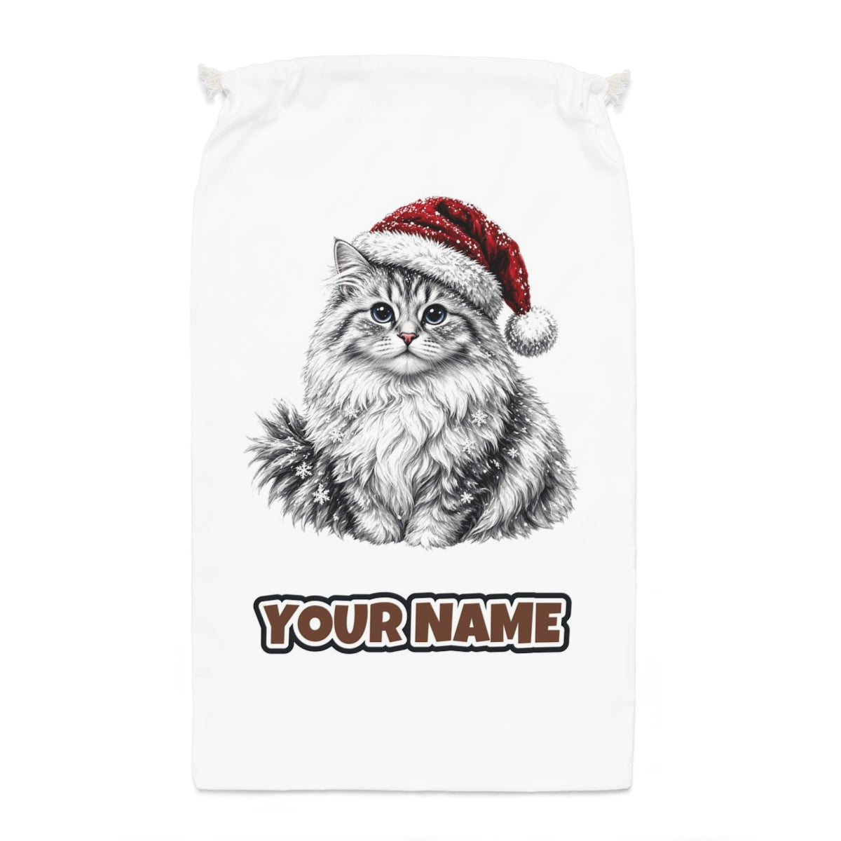 Siberian Cat Santa sack laid flat, showing the full print