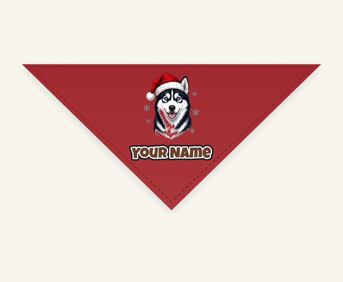 Siberian Husky personalised Christmas pet bandana, tie-on style