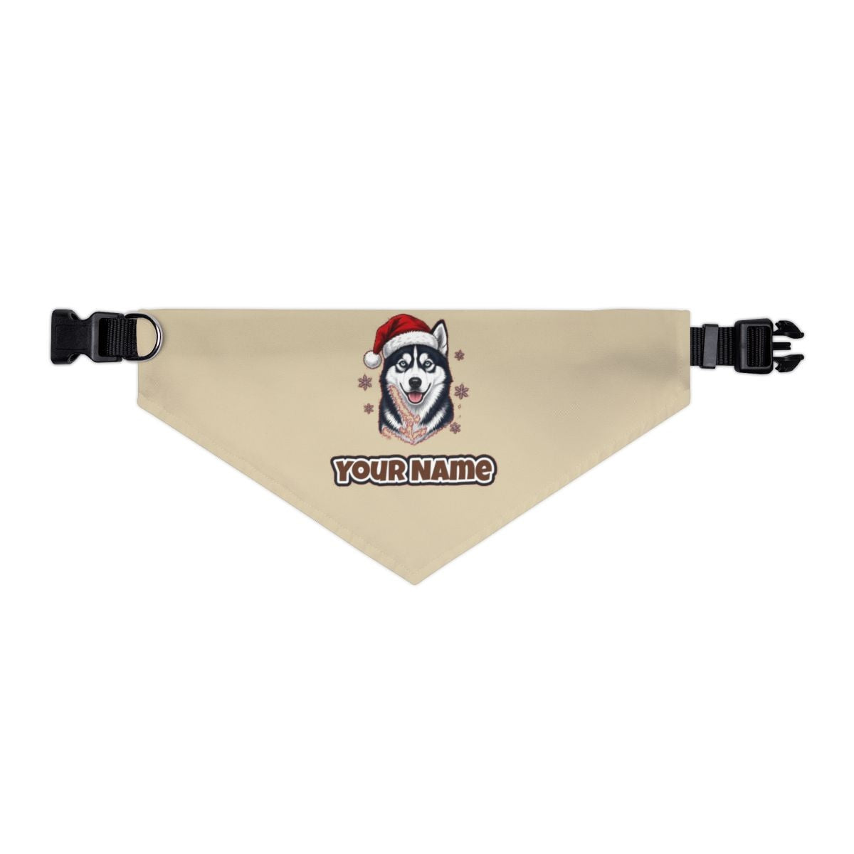 Siberian Husky personalised Christmas pet bandana in beige, collar with buckle