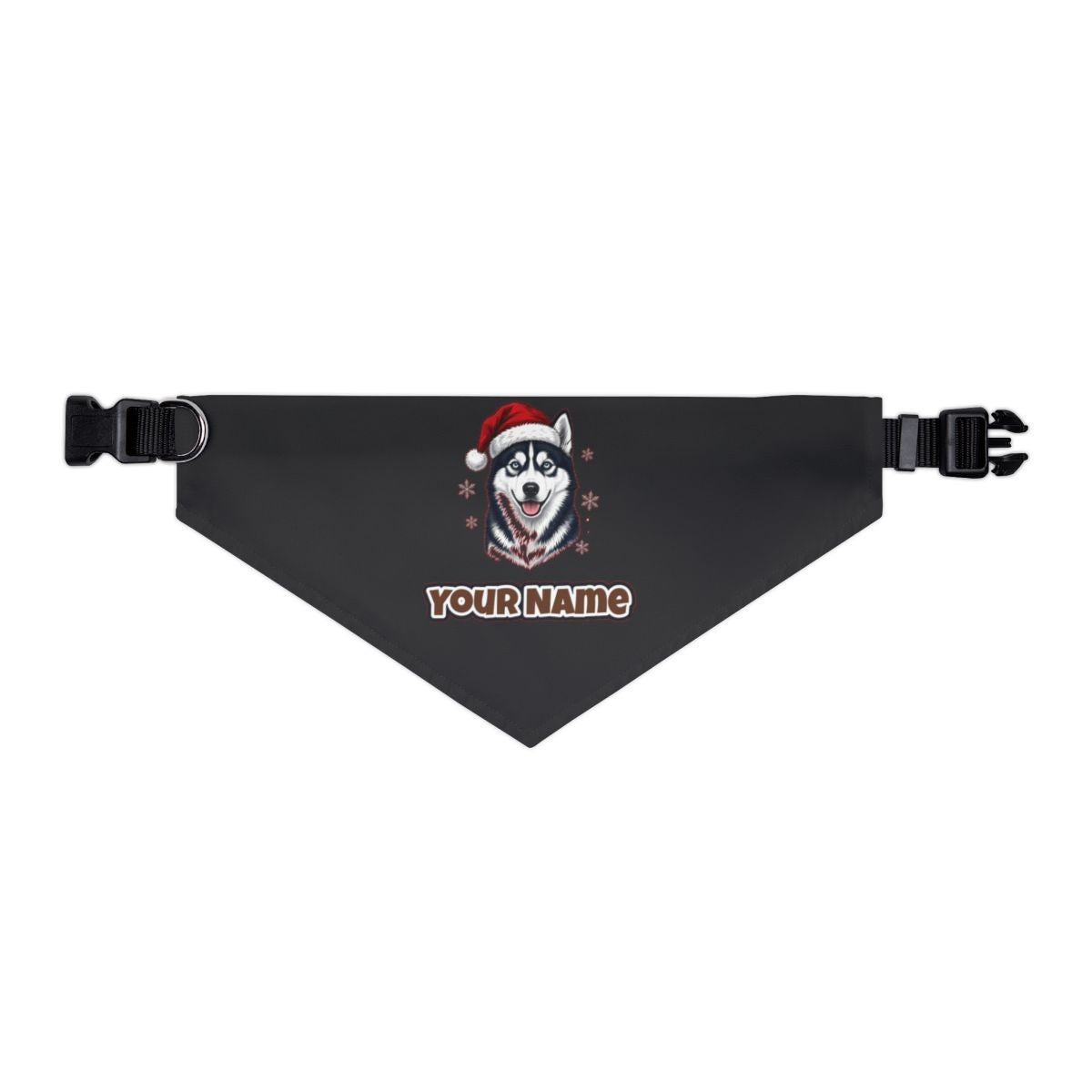 Siberian Husky personalised Christmas pet bandana in black, collar with buckle