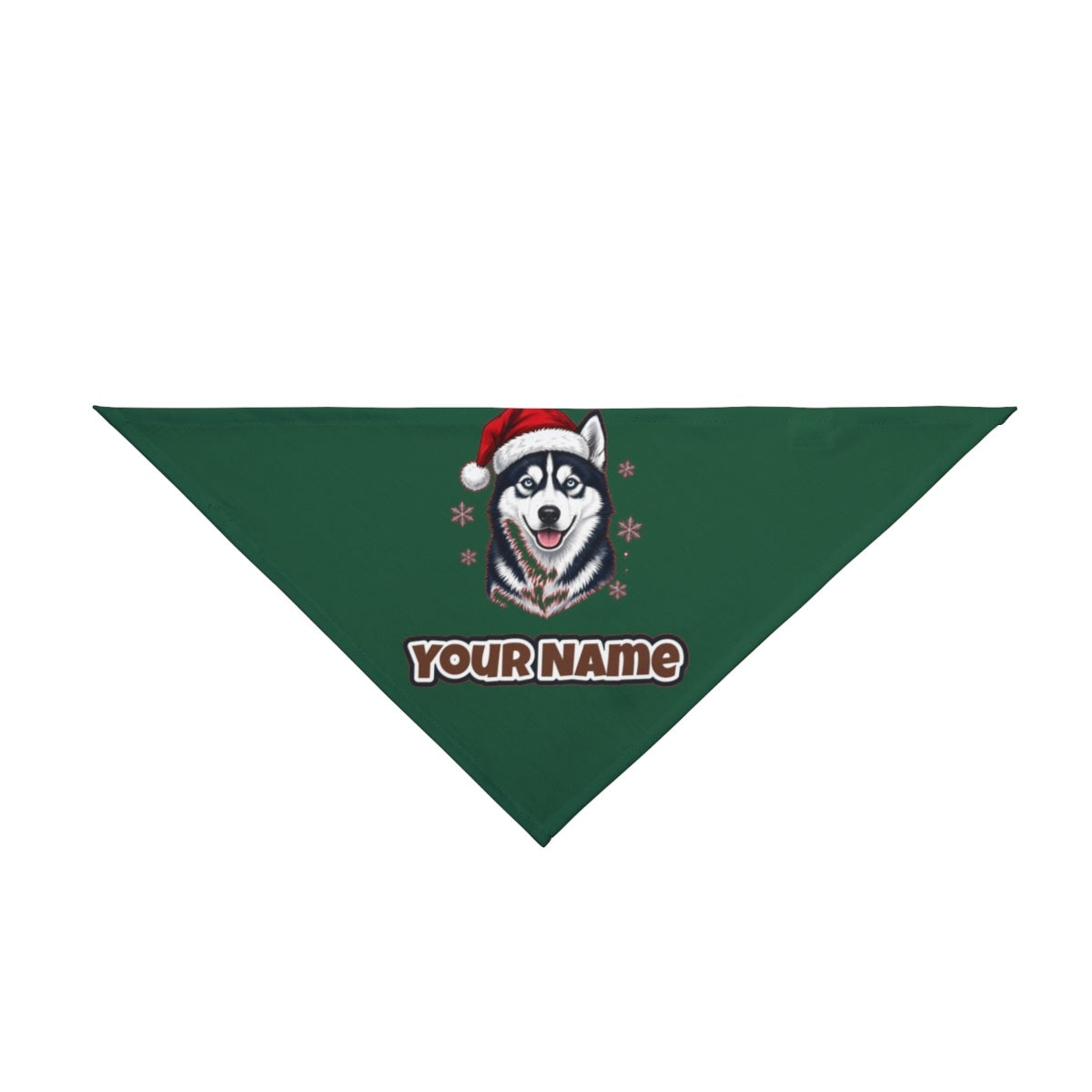 Siberian Husky personalised Christmas pet bandana in green, tie-on style